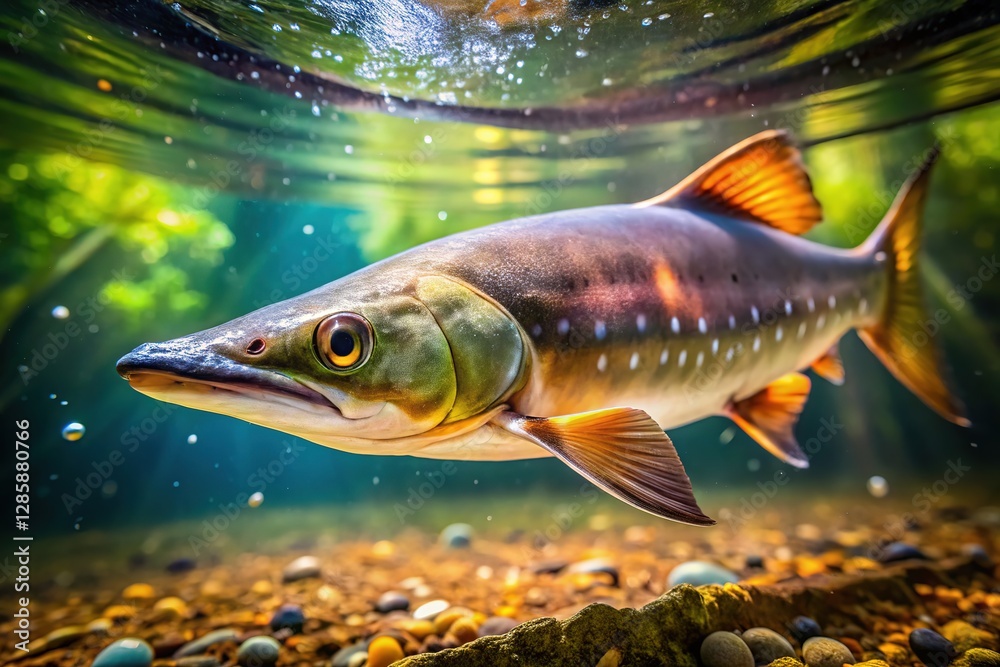 Fototapeta premium Bokeh blur captures knifefish and eel's aquatic dance.