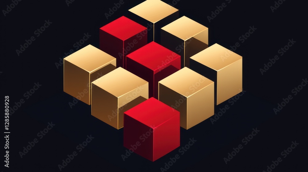 Fototapeta premium Abstract 3D geometric design with red and gold cubes.