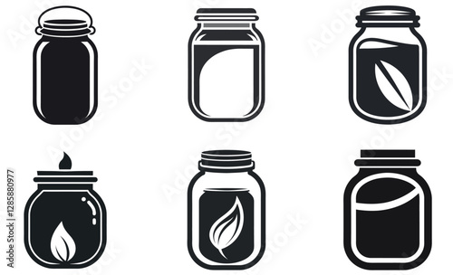Simple Black and White Illustration of Various Glass Jars