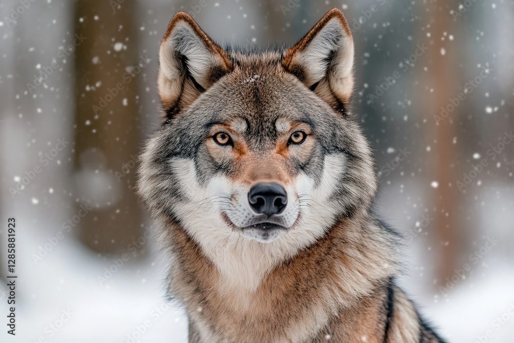 Eye to Eye: A Majestic Wolf's Intense Gaze in the Wintry Wilderness Eye to Eye: A Majestic Wolf's Intense Gaze in the Wintry Wilderness