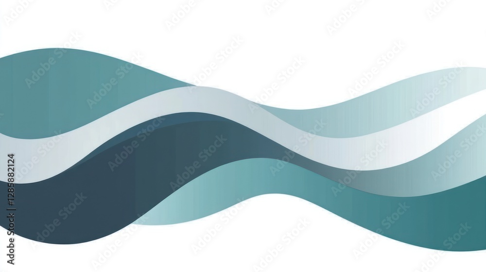 Fototapeta premium Abstract teal and gray wavy lines on white background.
