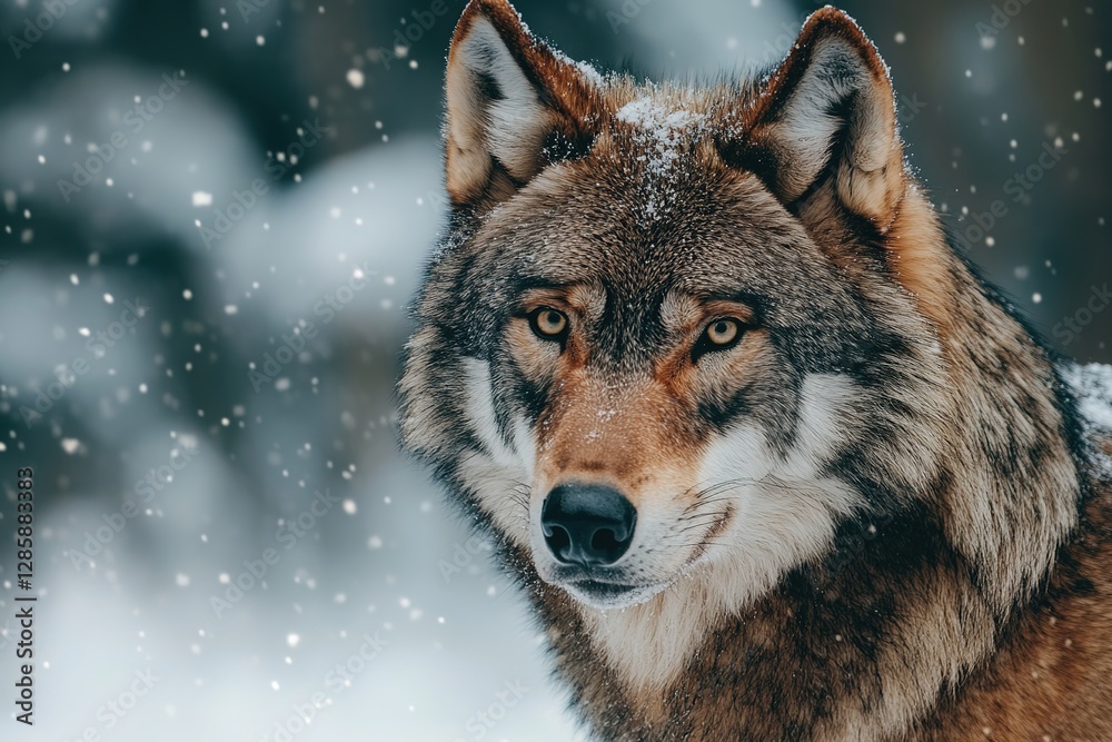 Eye to Eye: A Majestic Wolf's Intense Gaze in the Wintry Wilderness Eye to Eye: A Majestic Wolf's Intense Gaze in the Wintry Wilderness