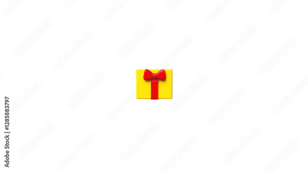 Fototapeta premium Small yellow gift box with a red bow on a white background, perfect for celebrations and special occasions
