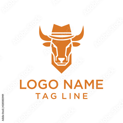 cow head wearing cowboy hat cartoon logo design for farm and retail professional business