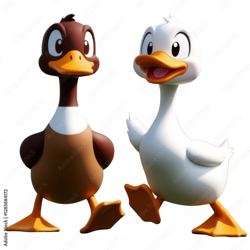 Fototapeta premium Cute Cartoon Ducks Characters Standing Together PNG, Cutout