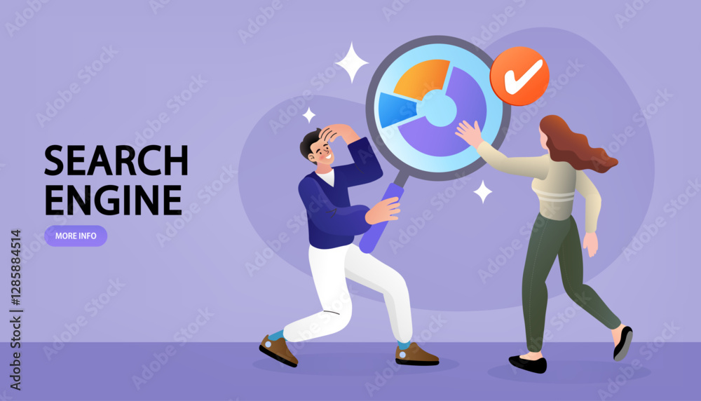 Man with magnifying glass on search box. search engine optimization in a browser window. finding present on internet. Find business information. vector illustration flat design style. Man with magnifying glass on search box. search engine optimization in a browser window. finding present on internet. Find business information. vector illustration flat design style.