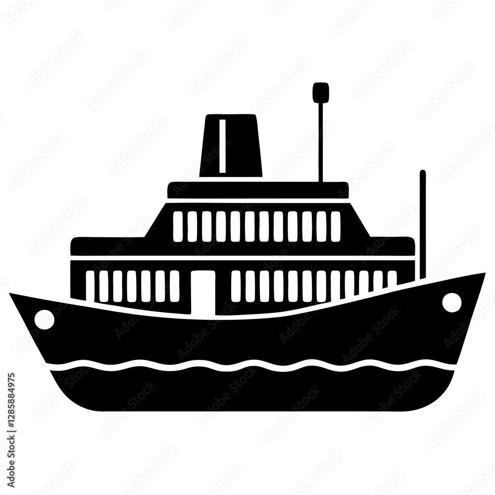 Obraz premium Ferry Silhouette Vector Icon White Background.