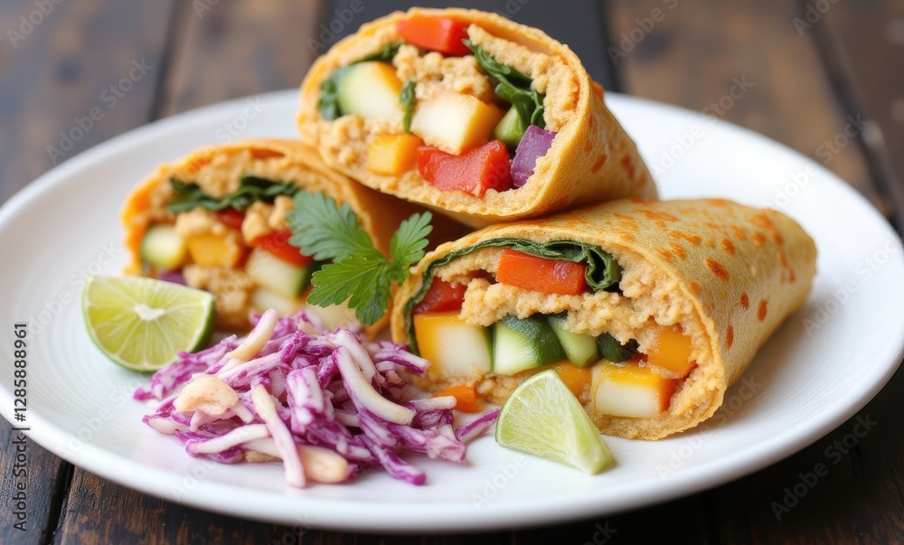 Colorful vegetarian wraps on a plate Colorful vegetarian wraps on a plate
