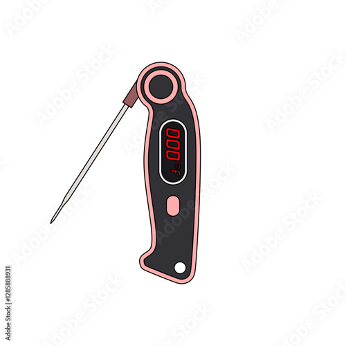 Digital meat thermometer lineal color vector illustration. Editable kitchen utensils graphic resources for many purposes.
