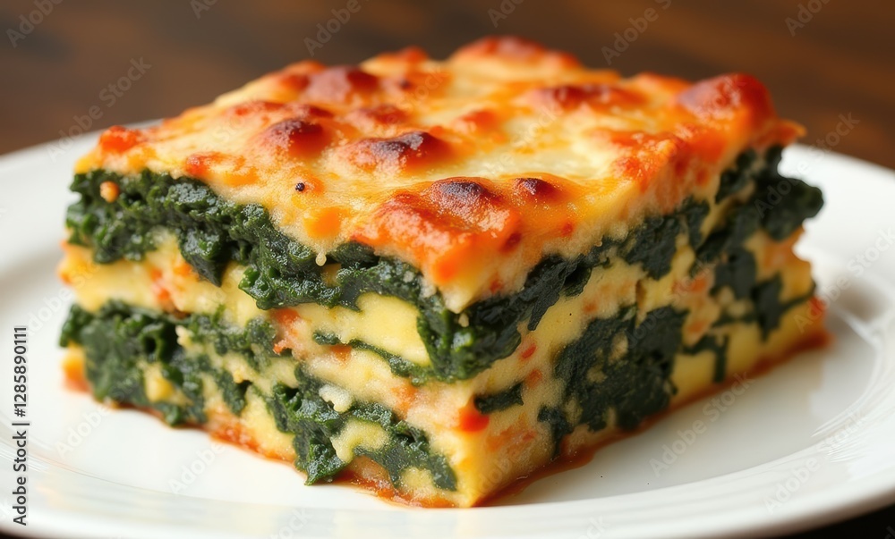 Delicious spinach lasagna on plate Delicious spinach lasagna on plate
