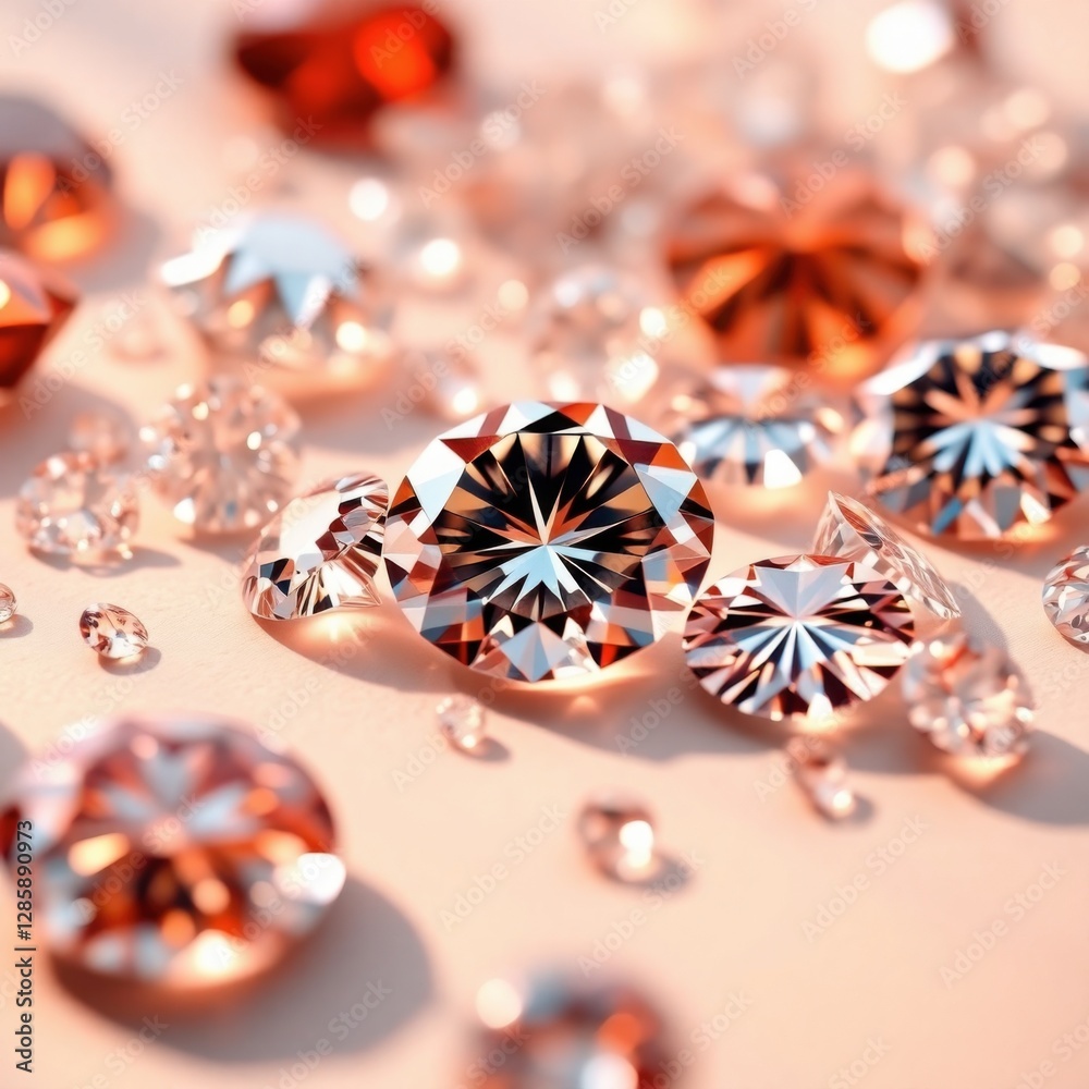 Fototapeta premium Glistening Diamonds Sparkling on Soft Background Reflecting Light and Luxury