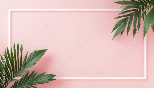 Pink Background Palm Leaves Frame - Minimalism