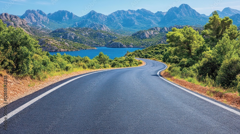 Fototapeta premium Scenic mountain road winding towards a lake