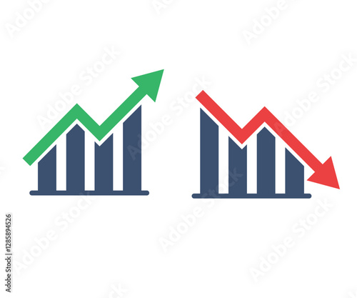 Financial arrows up and down symbol on white background.