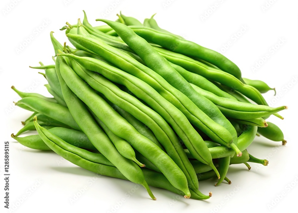 Vibrant green beans, isolated, studio image. Perfect for food products. Vibrant green beans, isolated, studio image. Perfect for food products.