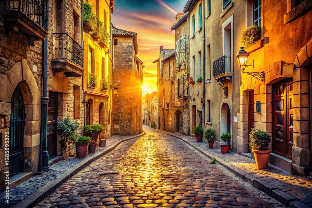 Fototapeta premium Vintage charm of Narbonne's old town. A picturesque French scene.