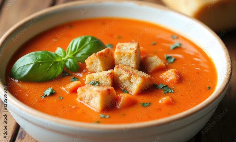 Delicious tomato soup with croutons Delicious tomato soup with croutons