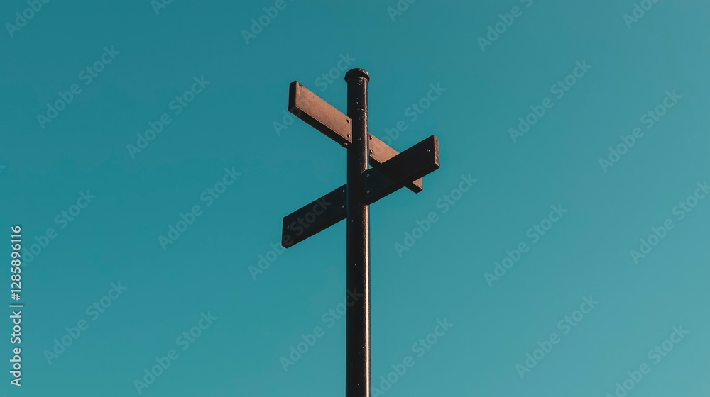 Blank directional signs against a clear blue sky, ideal for choice concepts Blank directional signs against a clear blue sky, ideal for choice concepts
