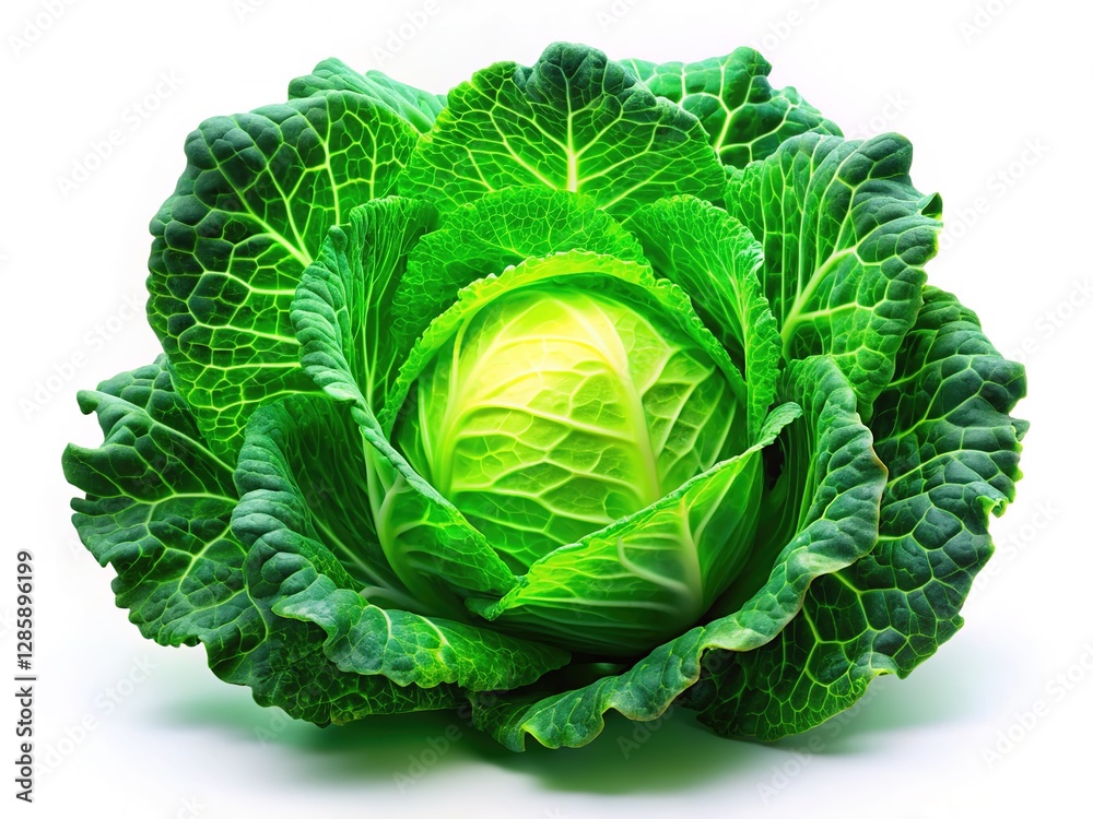 Obraz premium White background showcases a cartoon double-exposure green cabbage.