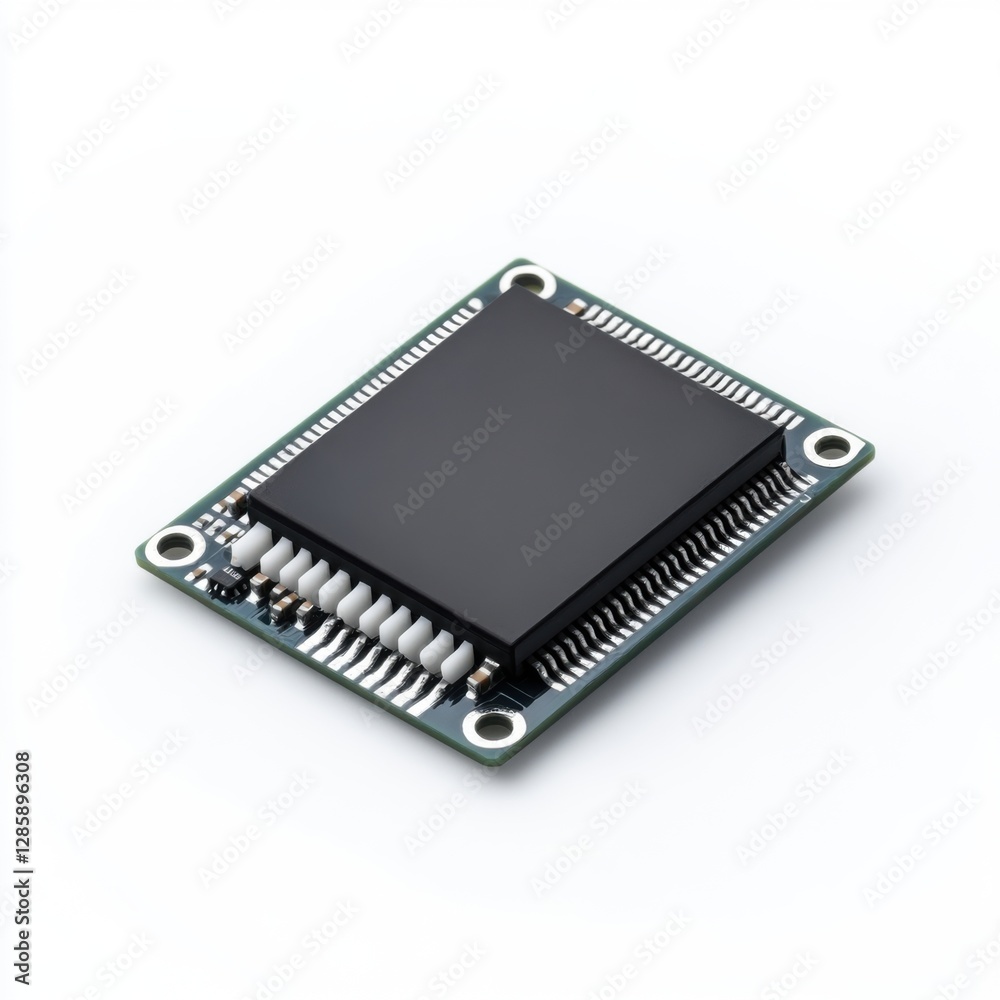 High-Quality Electronic Microchip on PCB with Black Surface and Silver Pins for Tech and Engineering Projects High-Quality Electronic Microchip on PCB with Black Surface and Silver Pins for Tech and Engineering Projects