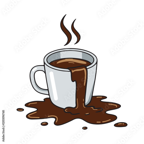 Spilled Coffee Mug Cartoon Vector Illustration