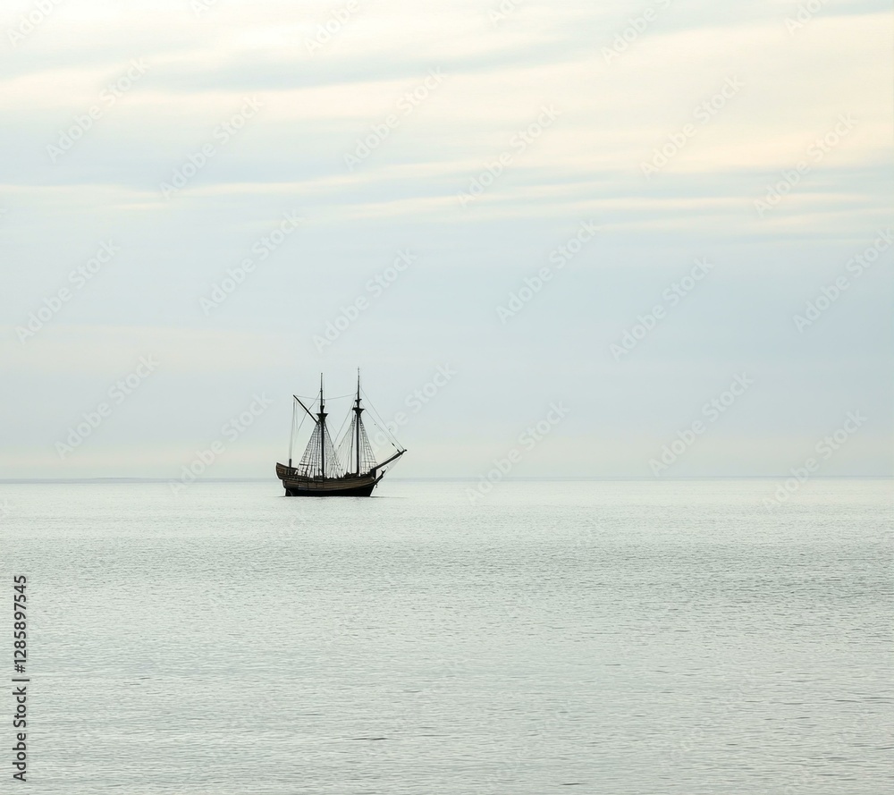 Serene Waterscape Featuring a Tall Ship Sailing Under a Cloudy Sky in Calm Waterscape Tranquility Serene Waterscape Featuring a Tall Ship Sailing Under a Cloudy Sky in Calm Waterscape Tranquility