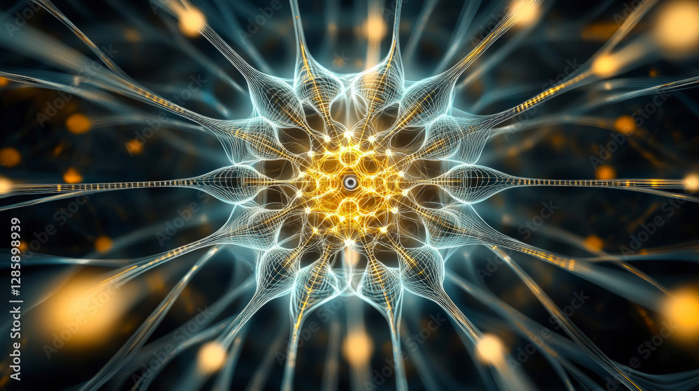 Obraz premium Stunning abstract digital art featuring intricate geometric patterns, glowing lines, and dynamic symmetry, perfect for modern, futuristic design inspiration.