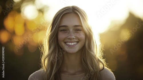 This captivating image showcases the beauty and charm of youth, with the warm colors of the sunset adding a touch of romance and tranquility