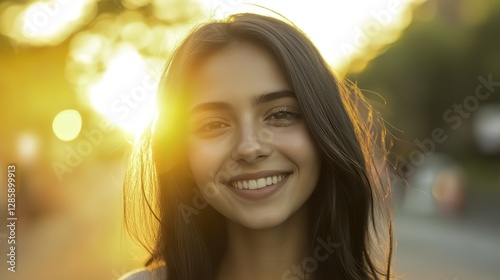 This captivating image showcases the beauty and charm of youth, with the warm colors of the sunset adding a touch of romance and tranquility