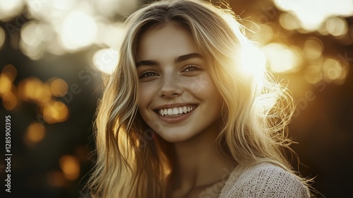 This captivating image showcases the beauty and charm of youth, with the warm colors of the sunset adding a touch of romance and tranquility