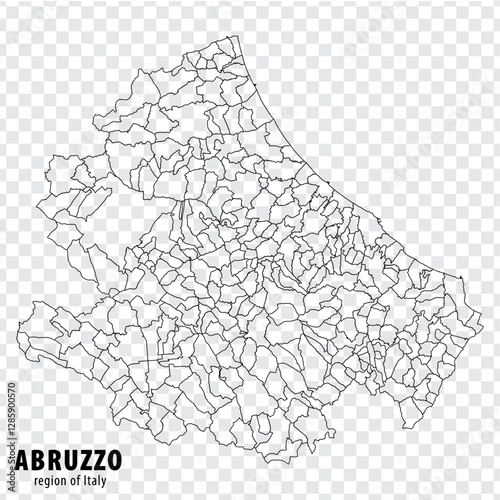 Blank map Abruzzo of Italy. High quality map Region Abruzzo with municipalities on transparent background for your web site design, logo, app, UI.  EPS10.