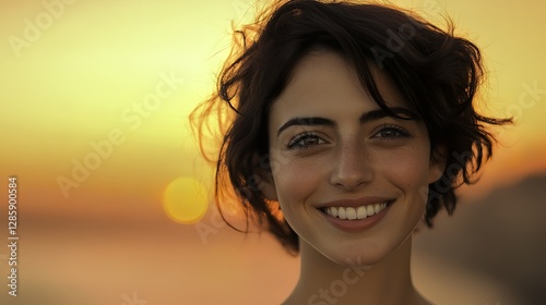 This captivating image showcases the beauty and charm of youth, with the warm colors of the sunset adding a touch of romance and tranquility