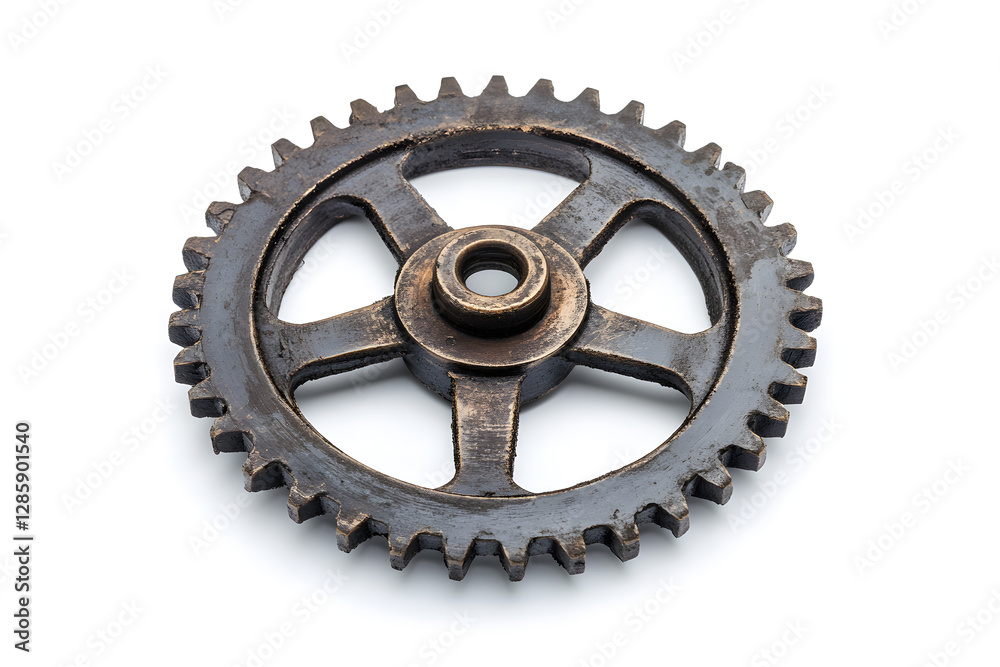 Gear and cogs wheels, clock mechanism, brass metal engine industrial.