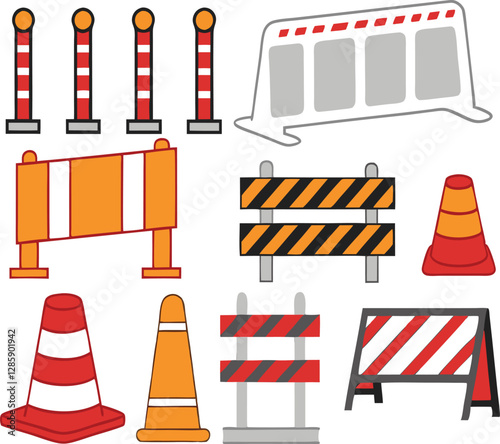 Road barrier and street barriers set. Vector illustration