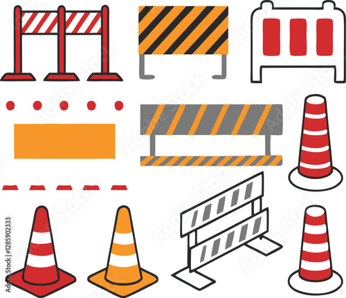 Road barrier and street barriers set. Vector illustration