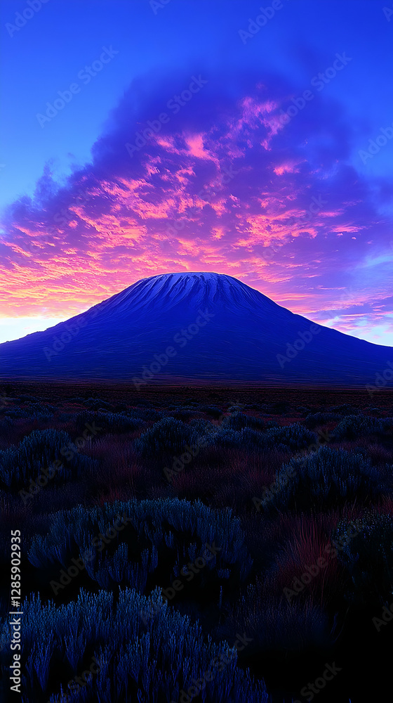 Fototapeta premium Dramatic Pink And Purple Sunrise Over Mountain Peak