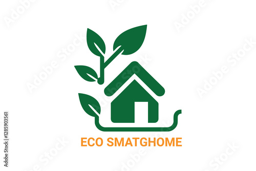 Unique ECO HOME,RETAIL LOGO, GLOSSARY LOGO, SUSTAINABLE ECO HOME,Smarthome with leaf logo
