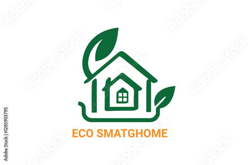 Unique ECO HOME,RETAIL LOGO, GLOSSARY LOGO, SUSTAINABLE ECO HOME,Smarthome with leaf logo
