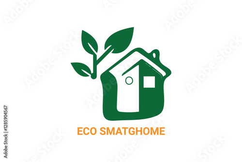 Unique ECO HOME,RETAIL LOGO, GLOSSARY LOGO, SUSTAINABLE ECO HOME,Smarthome with leaf logo
