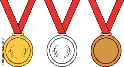 Medal - gold, silver and bronze set. Vector