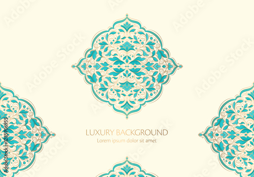 Luxury pattern on a light background. Vector mandala template. Golden design elements. Traditional Turkish, Indian motifs. Great for fabric and textile, wallpaper, packaging or any desired idea.