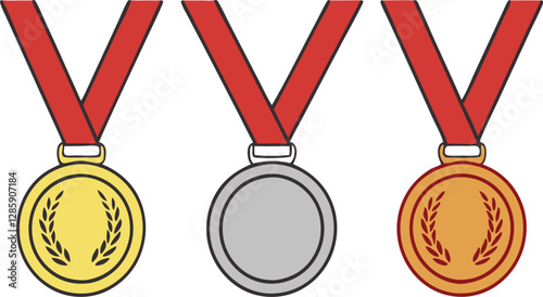 Medal - gold, silver and bronze set. Vector illustration