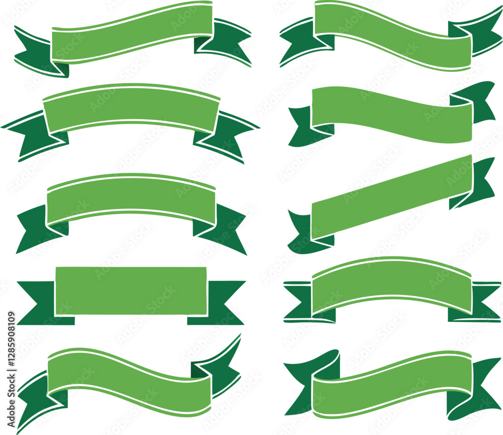 Green ribbons set. Red banners. Vector illustration Green ribbons set. Red banners. Vector illustration