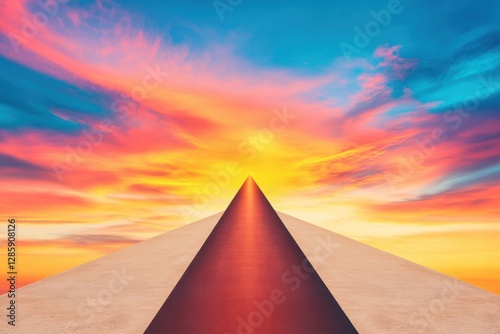 Surreal sunset desert road leading to horizon