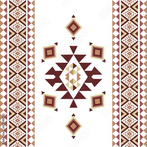 Brown and red ethnic Navajo seamless pattern with geometric ornament. Native American Indian style. Idea for textiles, rugs, borders, and wallpaper.