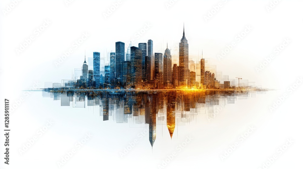 Obraz premium Abstract Cityscape Reflection at Sunset