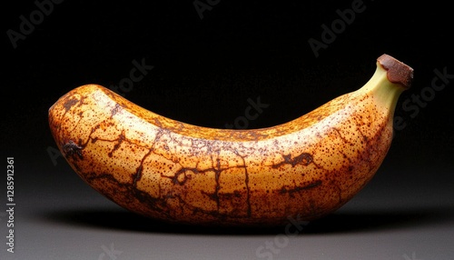 Overripe brown banana on dark background, food waste concept photo