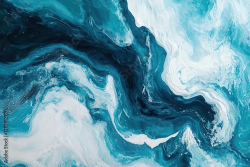 mesmerizing aerial view of turquoise waves meeting pristine white sand creating abstract patterns with foam trails and swirling currents
