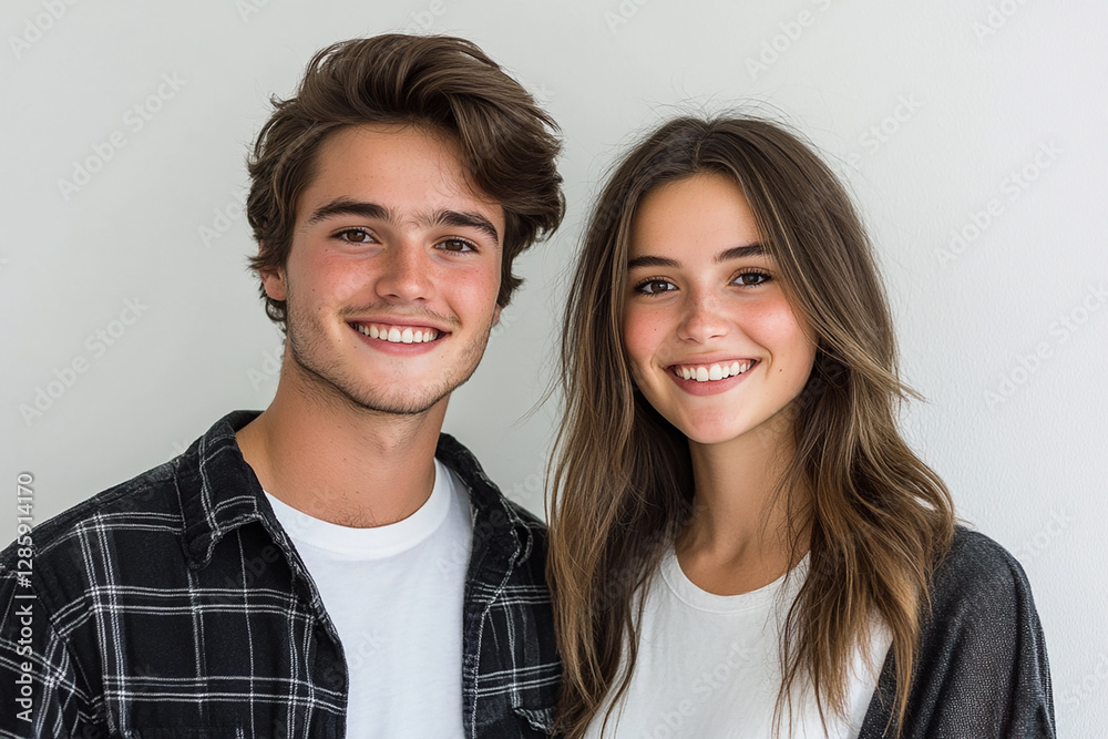 A couple hugging each other on a white background A couple hugging each other on a white background