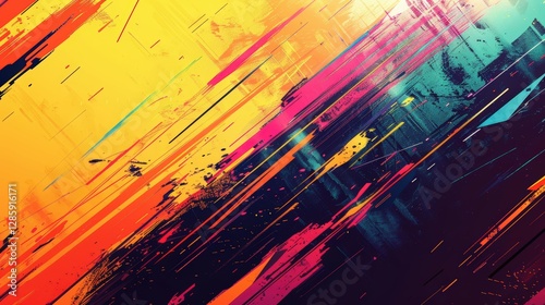 Abstract vibrant colorful paint strokes, diagonal lines, dynamic composition